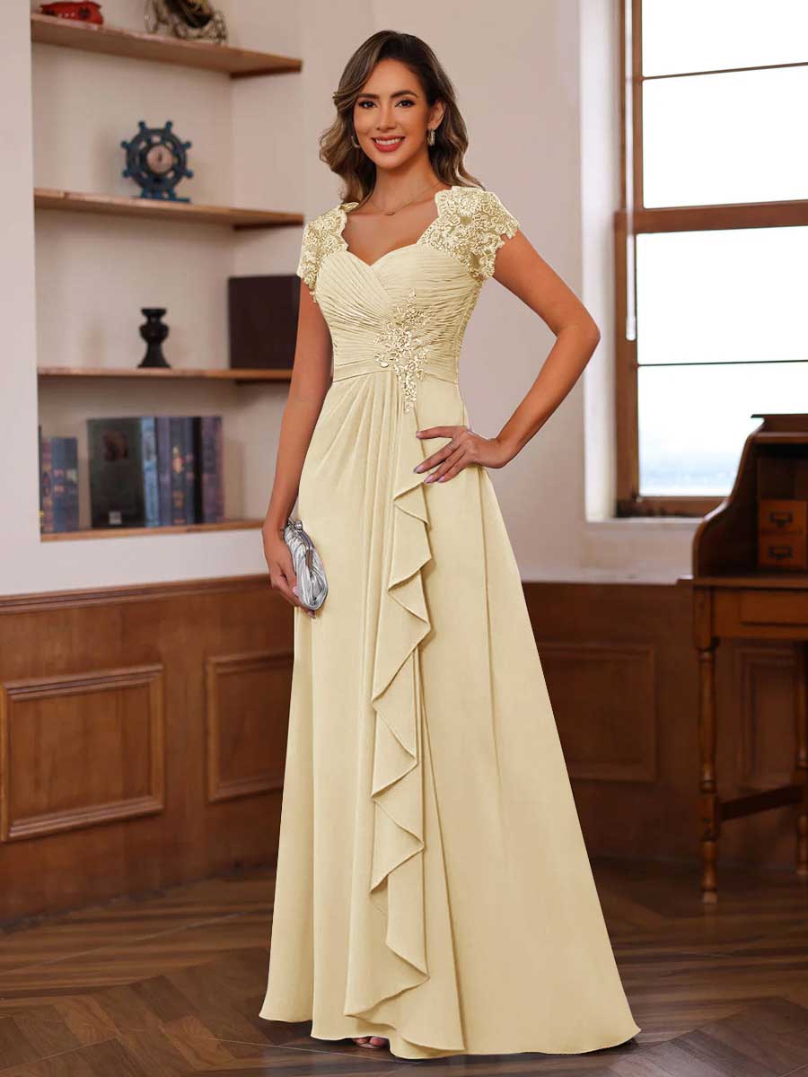 A-Line/Princess Sweetheart Short Sleeves Mother of the Bride Dresses with Appliques &amp; Ruffles