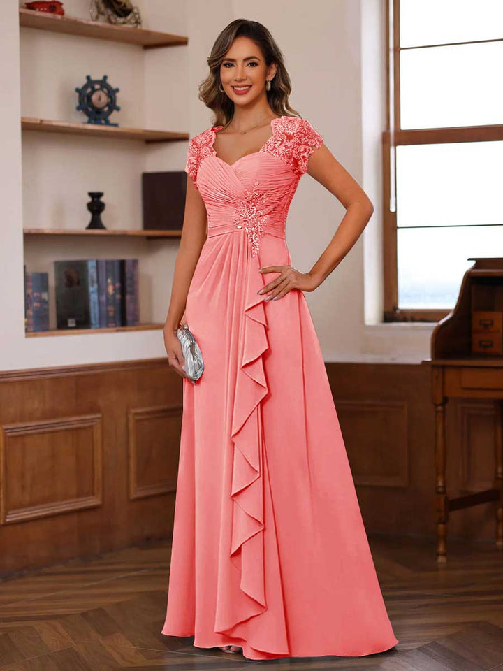 A-Line/Princess Sweetheart Short Sleeves Mother of the Bride Dresses with Appliques &amp; Ruffles