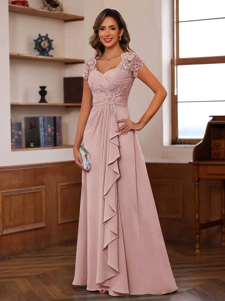 A-Line/Princess Sweetheart Short Sleeves Mother of the Bride Dresses with Appliques &amp; Ruffles