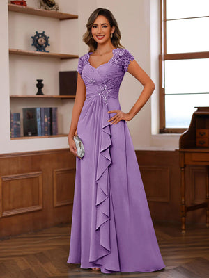 A-Line/Princess Sweetheart Short Sleeves Mother of the Bride Dresses with Appliques & Ruffles