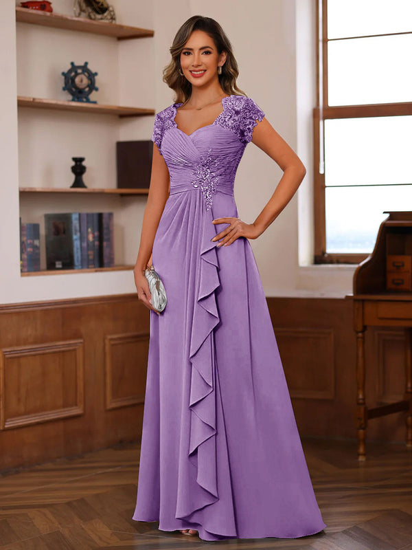 A-Line/Princess Sweetheart Short Sleeves Mother of the Bride Dresses with Appliques & Ruffles