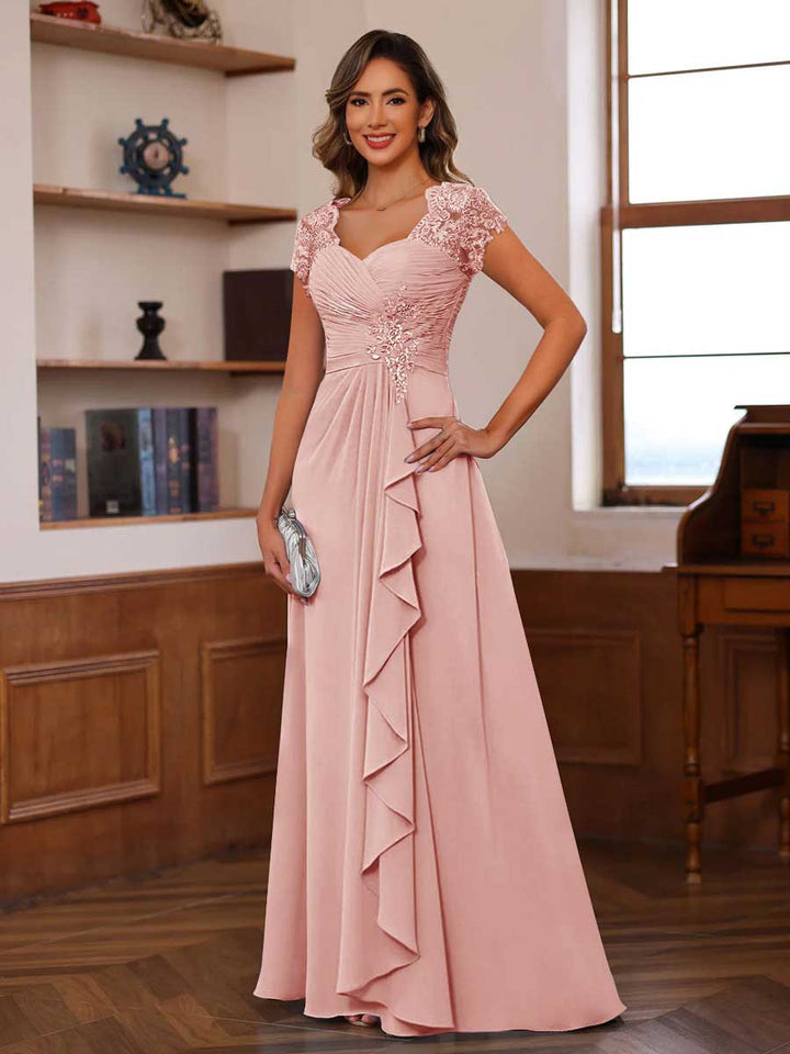 A-Line/Princess Sweetheart Short Sleeves Mother of the Bride Dresses with Appliques &amp; Ruffles