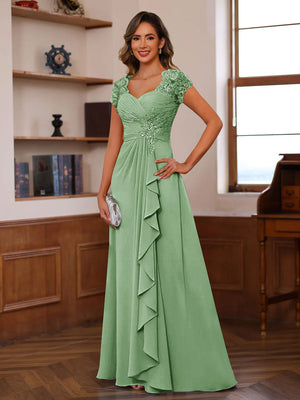 A-Line/Princess Sweetheart Short Sleeves Mother of the Bride Dresses with Appliques & Ruffles