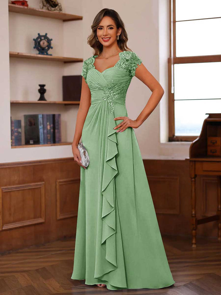 A-Line/Princess Sweetheart Short Sleeves Mother of the Bride Dresses with Appliques &amp; Ruffles
