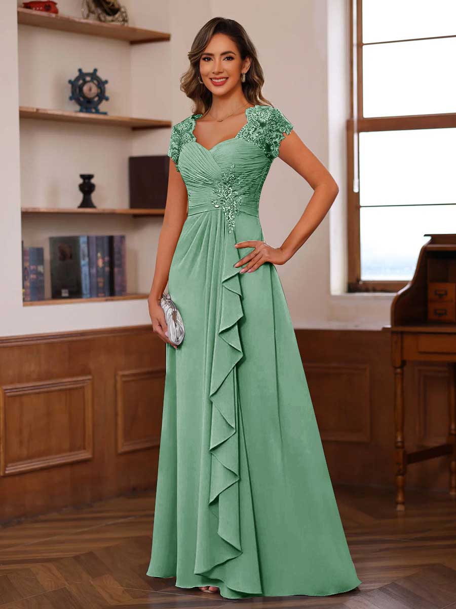 A-Line/Princess Sweetheart Short Sleeves Mother of the Bride Dresses with Appliques &amp; Ruffles