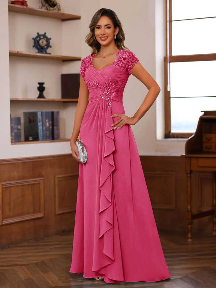 A-Line/Princess Sweetheart Short Sleeves Mother of the Bride Dresses with Appliques &amp; Ruffles