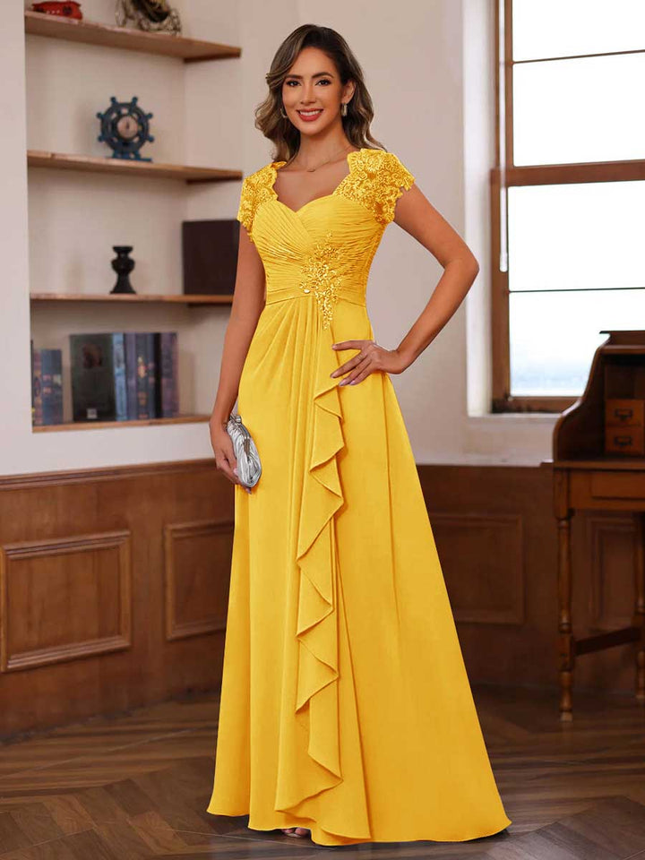 A-Line/Princess Sweetheart Short Sleeves Mother of the Bride Dresses with Appliques &amp; Ruffles