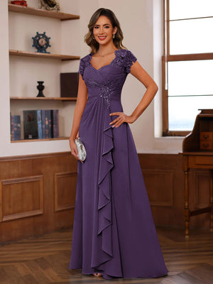 A-Line/Princess Sweetheart Short Sleeves Mother of the Bride Dresses with Appliques & Ruffles