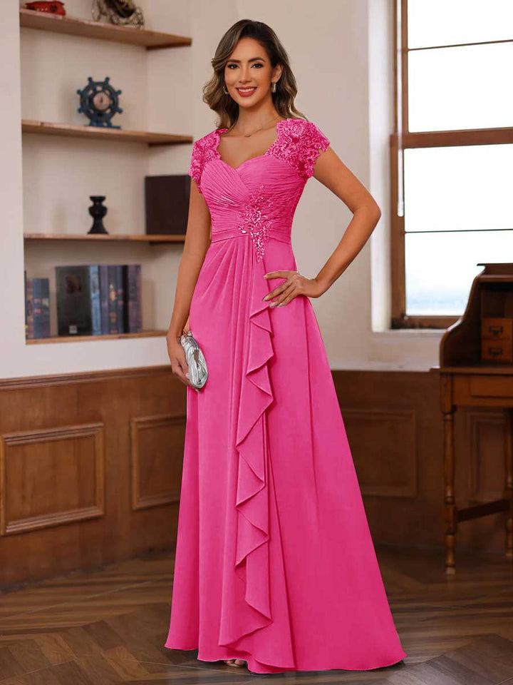 A-Line/Princess Sweetheart Short Sleeves Mother of the Bride Dresses with Appliques &amp; Ruffles