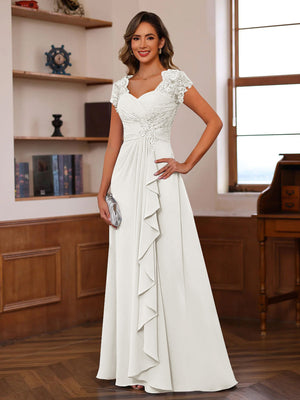 A-Line/Princess Sweetheart Short Sleeves Mother of the Bride Dresses with Appliques & Ruffles