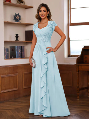 A-Line/Princess Sweetheart Short Sleeves Mother of the Bride Dresses with Appliques & Ruffles