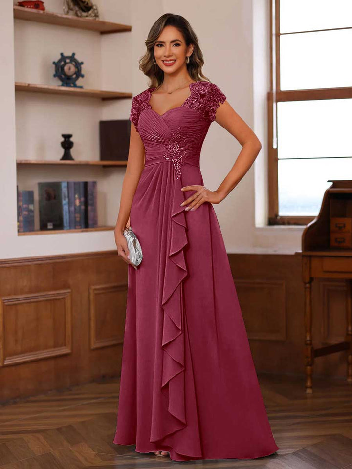 A-Line/Princess Sweetheart Short Sleeves Mother of the Bride Dresses with Appliques &amp; Ruffles