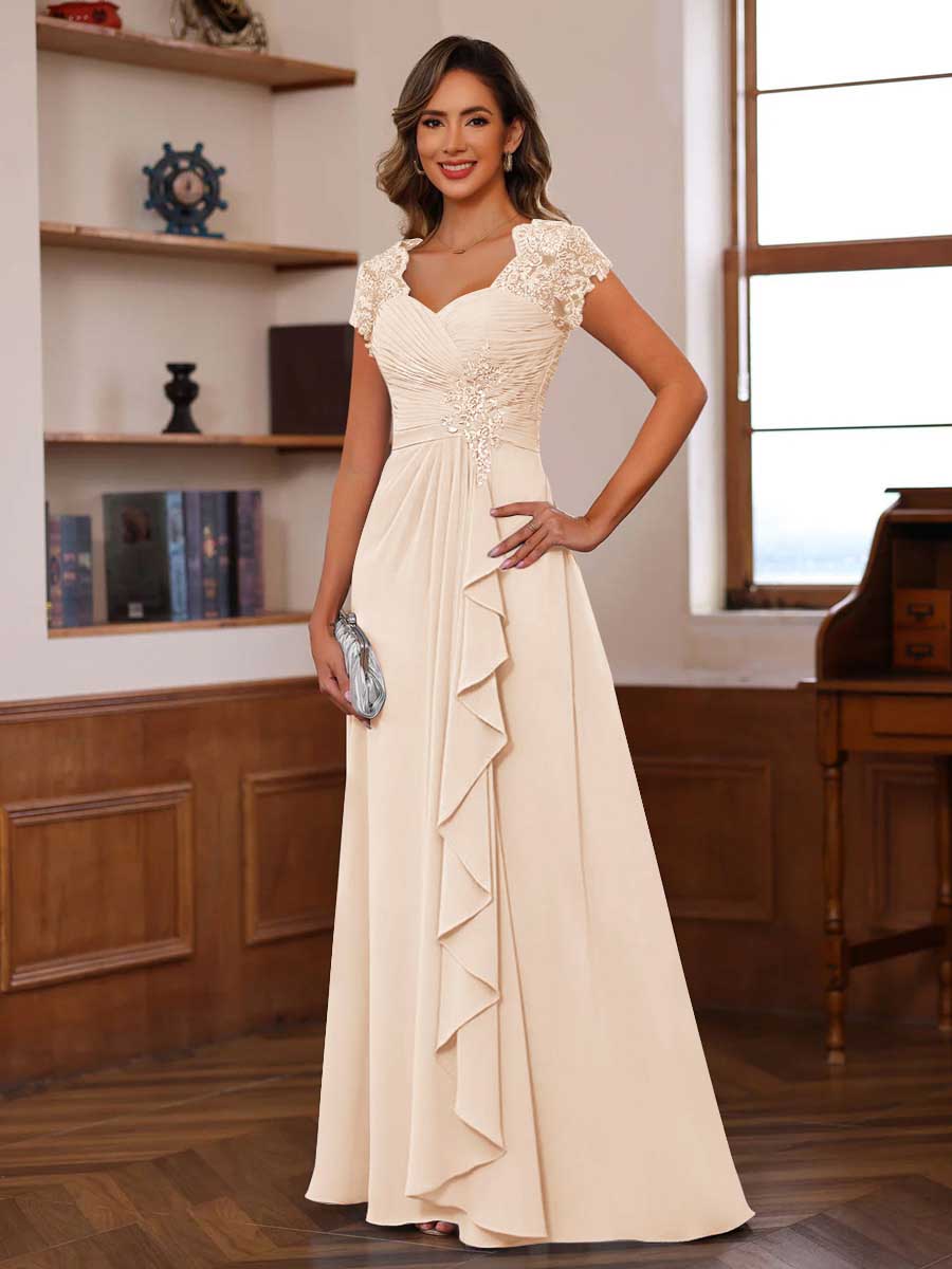 A-Line/Princess Sweetheart Short Sleeves Mother of the Bride Dresses with Appliques &amp; Ruffles