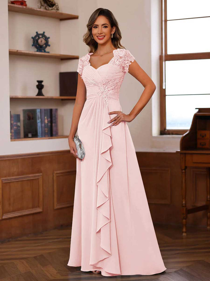 A-Line/Princess Sweetheart Short Sleeves Mother of the Bride Dresses with Appliques &amp; Ruffles