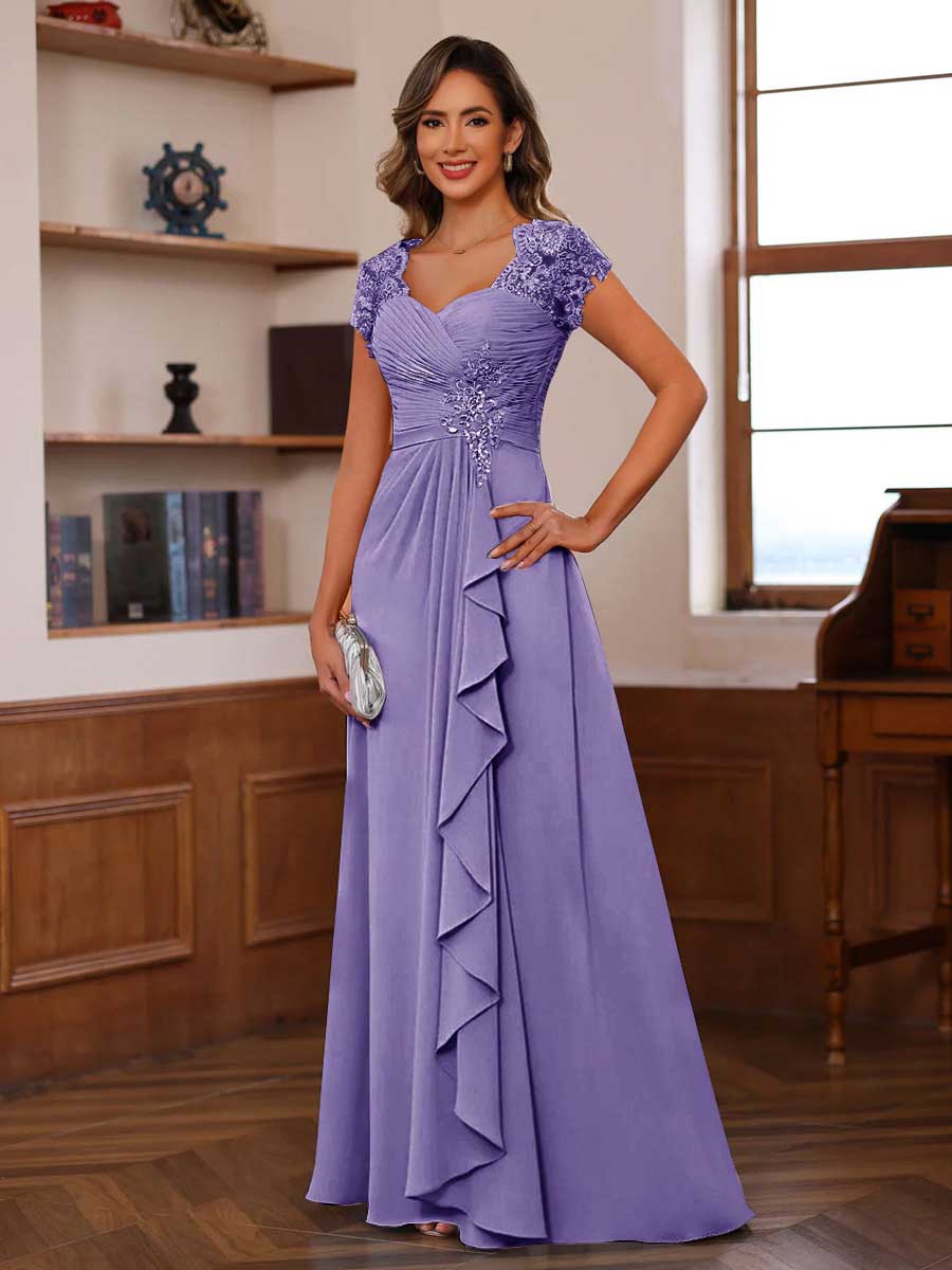 Lavetir Light Purple A-Line/Princess Sweetheart Short Sleeves Mother of the Bride Dresses with Appliques & Ruffles 2026