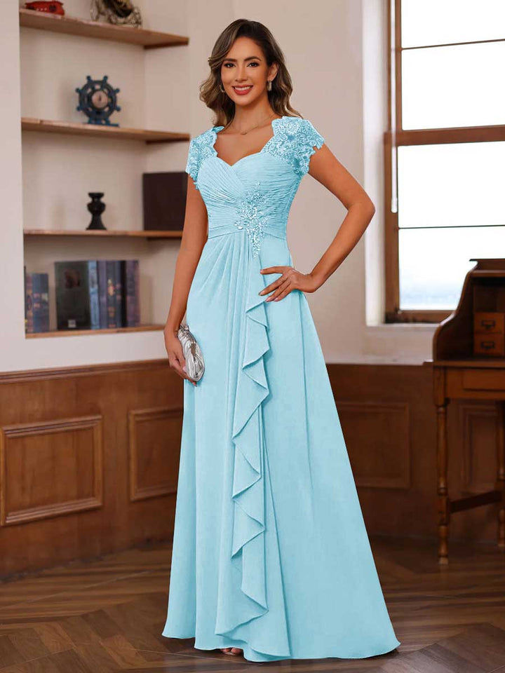 A-Line/Princess Sweetheart Short Sleeves Mother of the Bride Dresses with Appliques &amp; Ruffles
