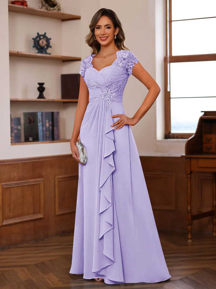 A-Line/Princess Sweetheart Short Sleeves Mother of the Bride Dresses with Appliques &amp; Ruffles