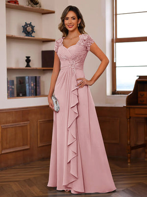 A-Line/Princess Sweetheart Short Sleeves Mother of the Bride Dresses with Appliques & Ruffles