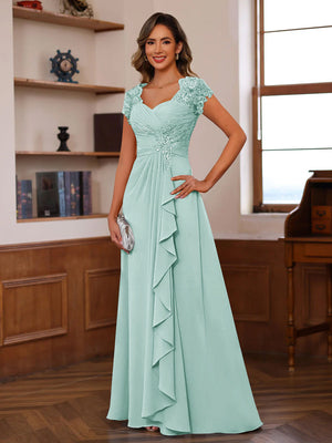 A-Line/Princess Sweetheart Short Sleeves Mother of the Bride Dresses with Appliques & Ruffles