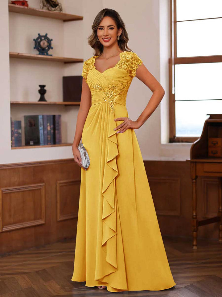 A-Line/Princess Sweetheart Short Sleeves Mother of the Bride Dresses with Appliques &amp; Ruffles