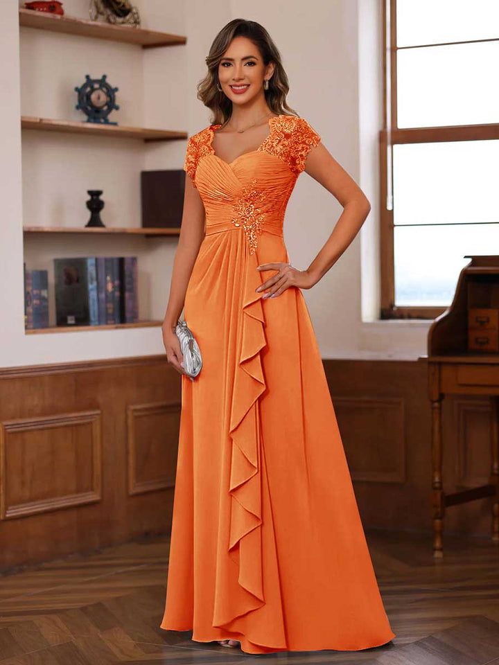 A-Line/Princess Sweetheart Short Sleeves Mother of the Bride Dresses with Appliques &amp; Ruffles