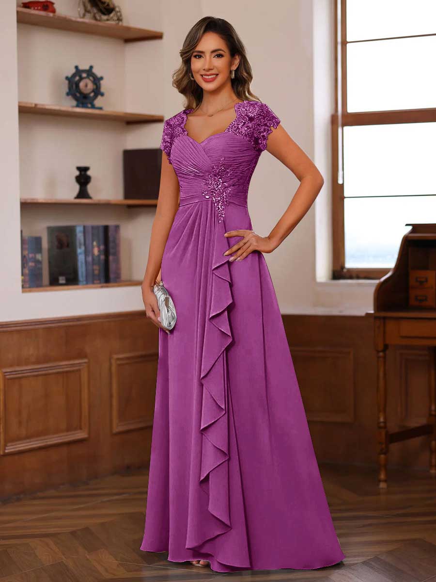 A-Line/Princess Sweetheart Short Sleeves Mother of the Bride Dresses with Appliques &amp; Ruffles