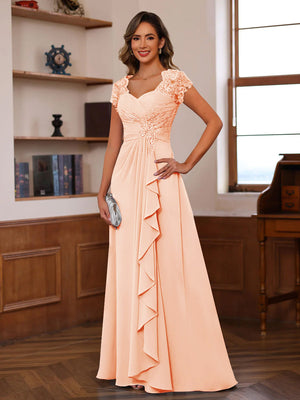 A-Line/Princess Sweetheart Short Sleeves Mother of the Bride Dresses with Appliques & Ruffles