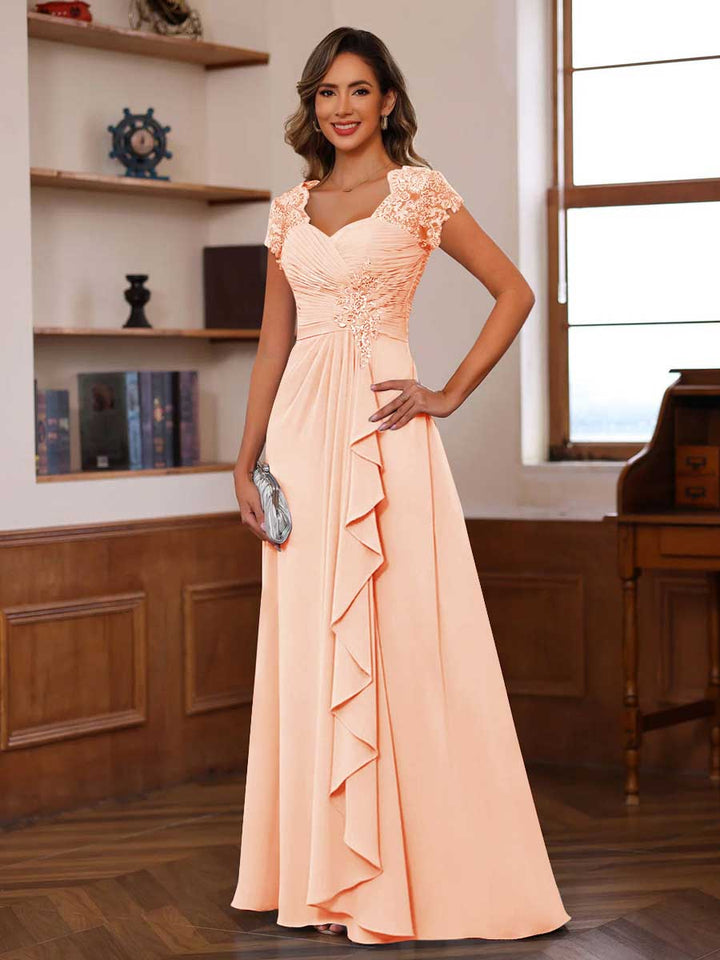 A-Line/Princess Sweetheart Short Sleeves Mother of the Bride Dresses with Appliques &amp; Ruffles