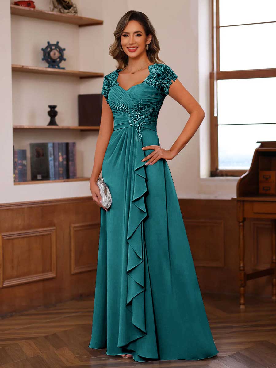 A-Line/Princess Sweetheart Short Sleeves Mother of the Bride Dresses with Appliques &amp; Ruffles
