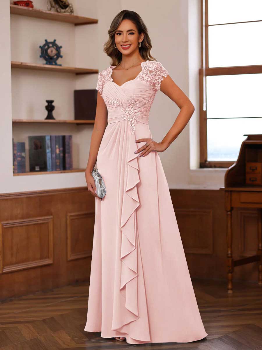A-Line/Princess Sweetheart Short Sleeves Mother of the Bride Dresses with Appliques &amp; Ruffles