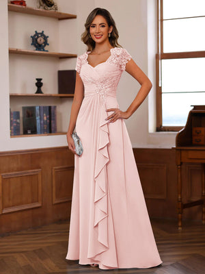 A-Line/Princess Sweetheart Short Sleeves Mother of the Bride Dresses with Appliques & Ruffles