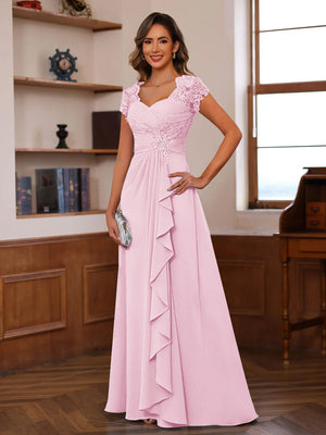 A-Line/Princess Sweetheart Short Sleeves Mother of the Bride Dresses with Appliques & Ruffles