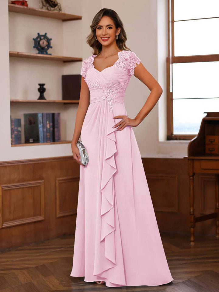 A-Line/Princess Sweetheart Short Sleeves Mother of the Bride Dresses with Appliques &amp; Ruffles