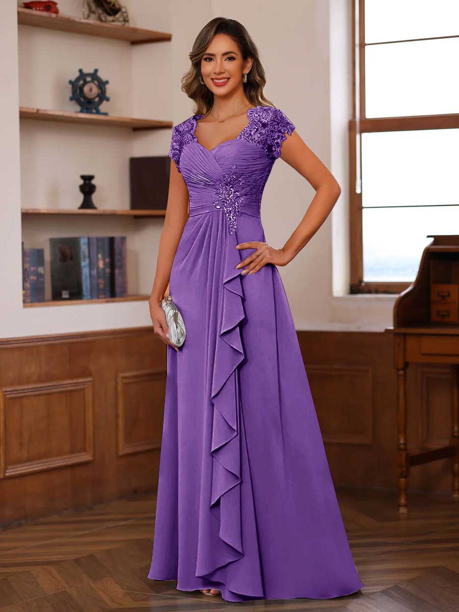 A-Line/Princess Sweetheart Short Sleeves Mother of the Bride Dresses with Appliques &amp; Ruffles