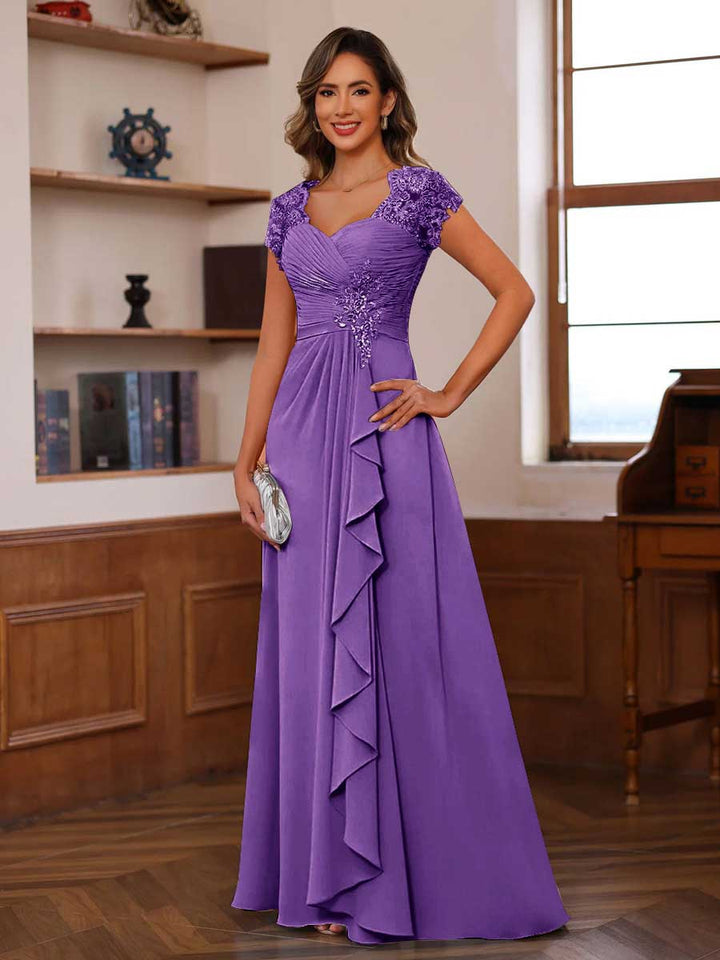 A-Line/Princess Sweetheart Short Sleeves Mother of the Bride Dresses with Appliques &amp; Ruffles