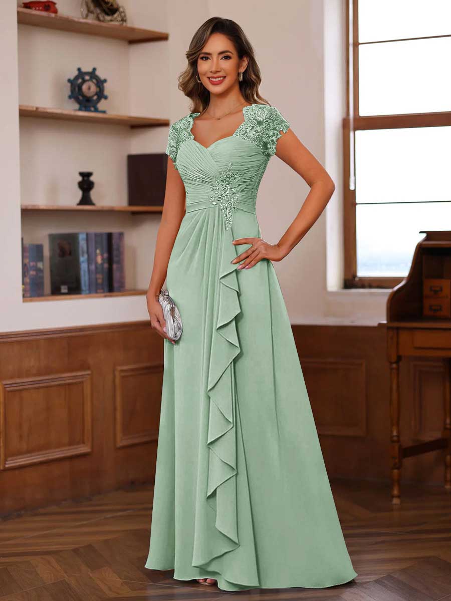 A-Line/Princess Sweetheart Short Sleeves Mother of the Bride Dresses with Appliques &amp; Ruffles