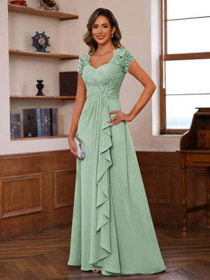 A-Line/Princess Sweetheart Short Sleeves Mother of the Bride Dresses with Appliques & Ruffles