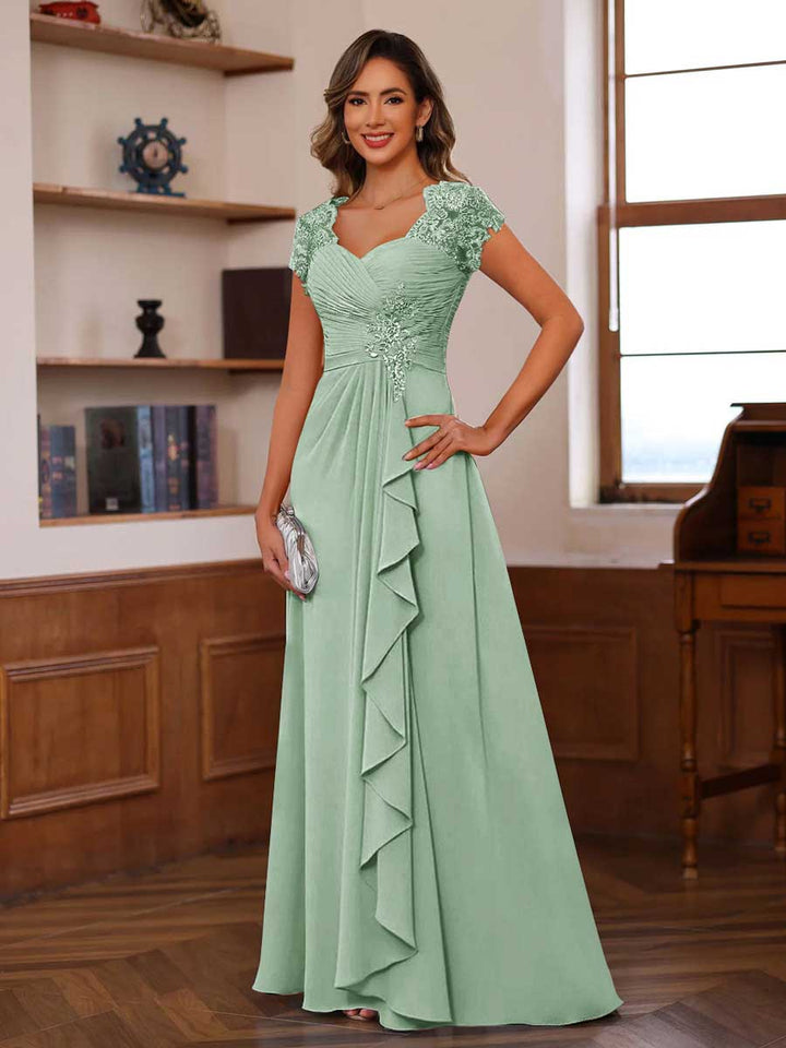 A-Line/Princess Sweetheart Short Sleeves Mother of the Bride Dresses with Appliques &amp; Ruffles