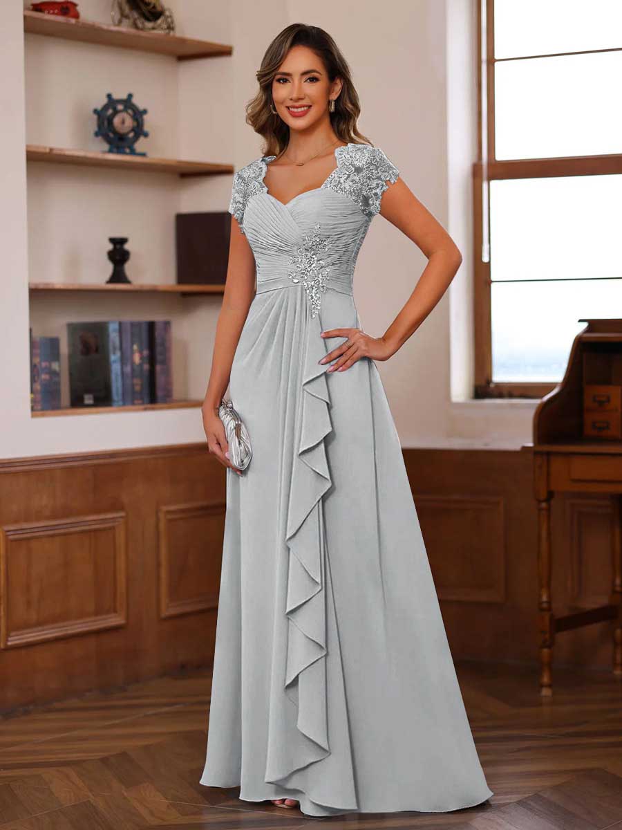 A-Line/Princess Sweetheart Short Sleeves Mother of the Bride Dresses with Appliques &amp; Ruffles