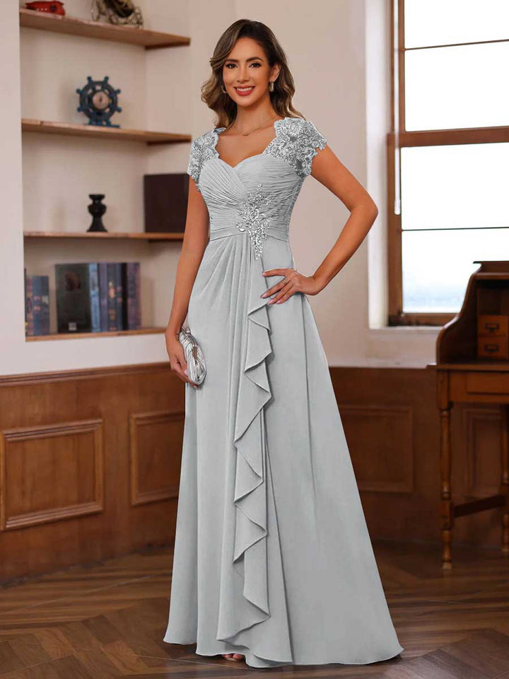 A-Line/Princess Sweetheart Short Sleeves Mother of the Bride Dresses with Appliques &amp; Ruffles