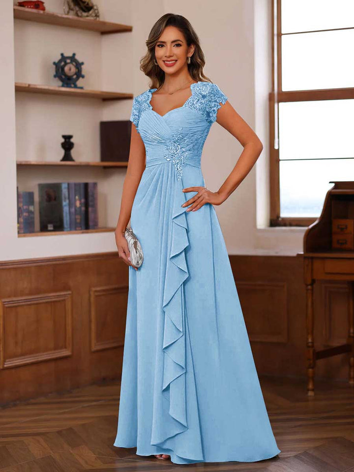 A-Line/Princess Sweetheart Short Sleeves Mother of the Bride Dresses with Appliques &amp; Ruffles