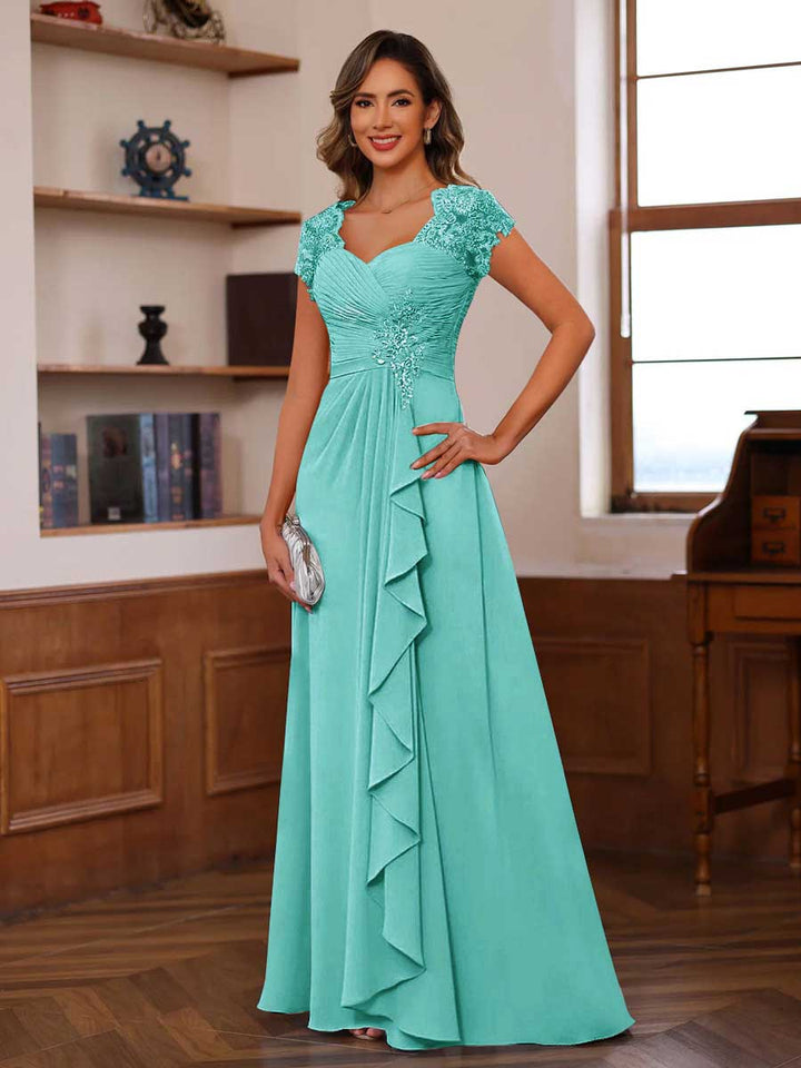 A-Line/Princess Sweetheart Short Sleeves Mother of the Bride Dresses with Appliques &amp; Ruffles