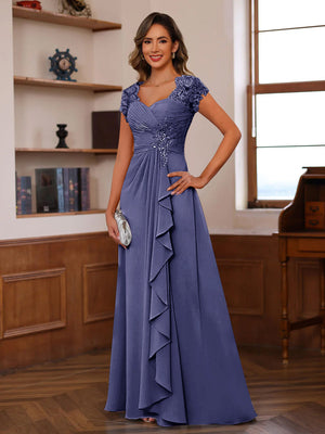 A-Line/Princess Sweetheart Short Sleeves Mother of the Bride Dresses with Appliques & Ruffles