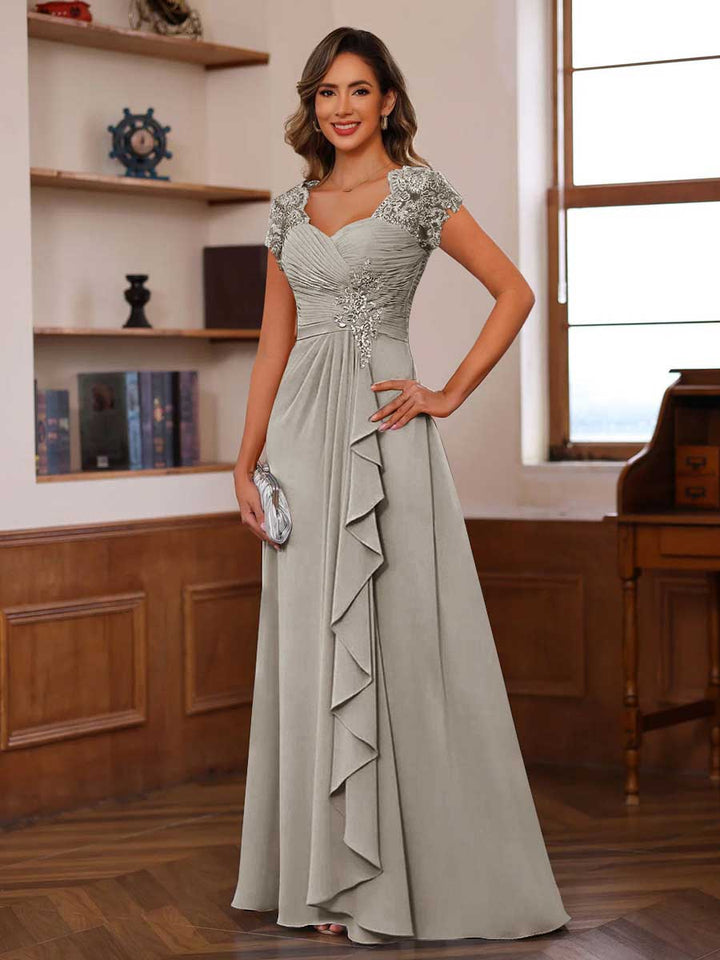 A-Line/Princess Sweetheart Short Sleeves Mother of the Bride Dresses with Appliques &amp; Ruffles