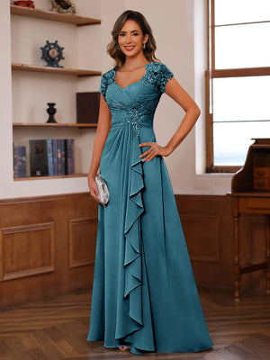 A-Line/Princess Sweetheart Short Sleeves Mother of the Bride Dresses with Appliques & Ruffles