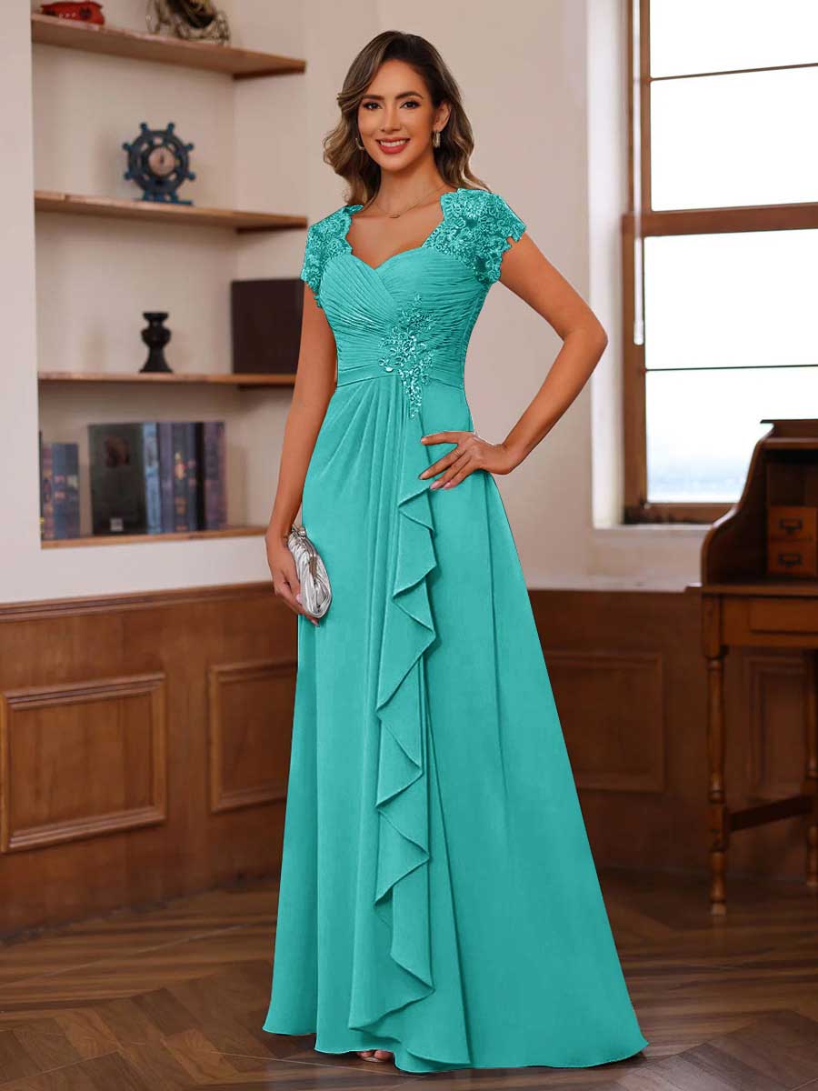 A-Line/Princess Sweetheart Short Sleeves Mother of the Bride Dresses with Appliques &amp; Ruffles