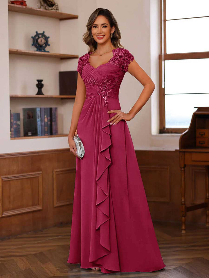 A-Line/Princess Sweetheart Short Sleeves Mother of the Bride Dresses with Appliques &amp; Ruffles
