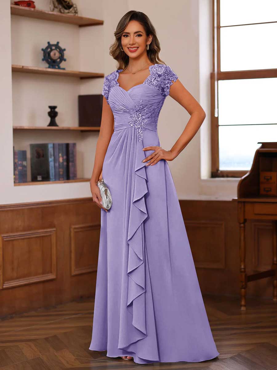 A-Line/Princess Sweetheart Short Sleeves Mother of the Bride Dresses with Appliques &amp; Ruffles