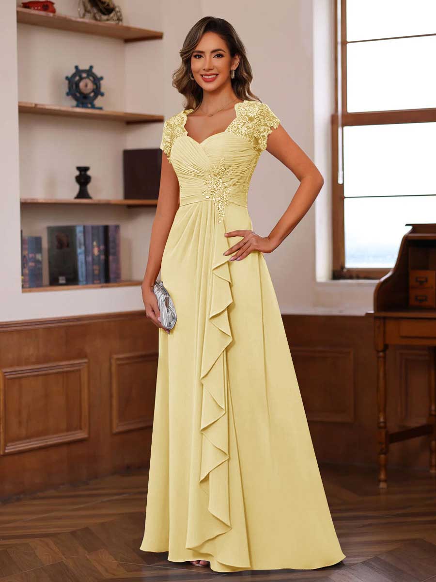 A-Line/Princess Sweetheart Short Sleeves Mother of the Bride Dresses with Appliques &amp; Ruffles
