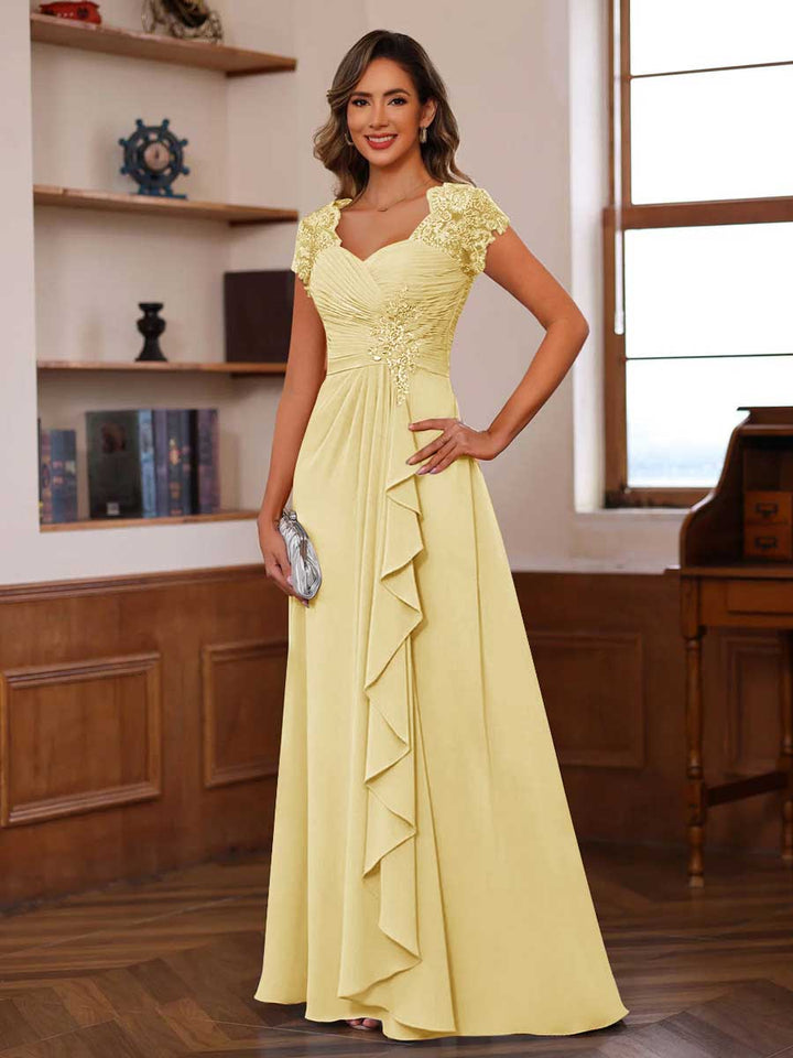 A-Line/Princess Sweetheart Short Sleeves Mother of the Bride Dresses with Appliques &amp; Ruffles